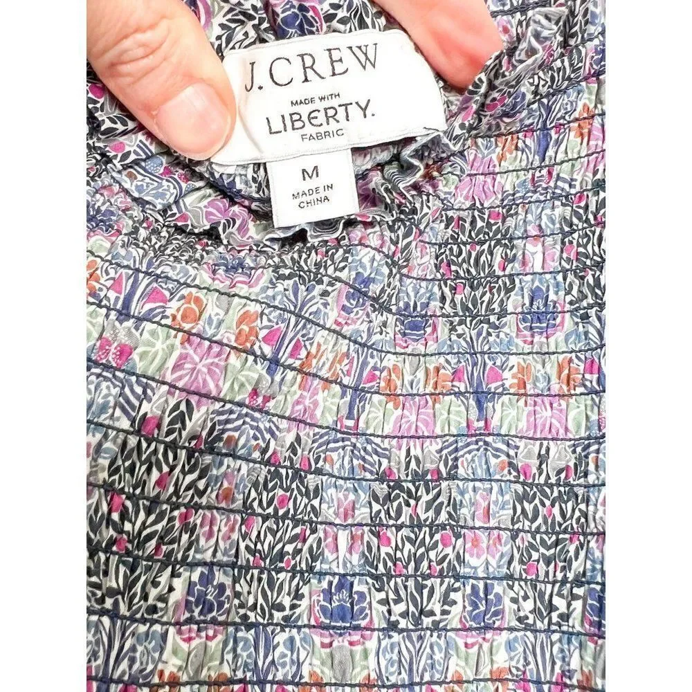 J. Crew Smocked Square-neck Organic Cotton Top in Liberty® Club Nouveau Fabric S